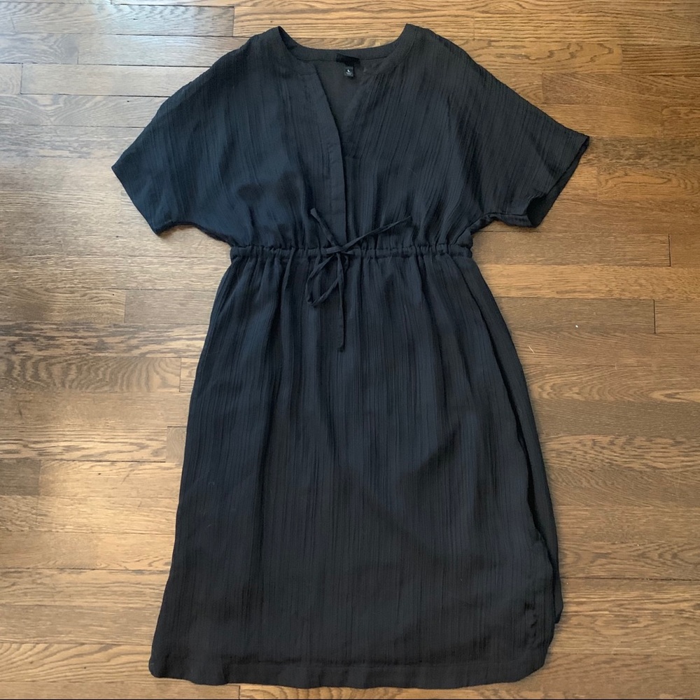 Black Shear Short Sleeve Tie Waist Dress